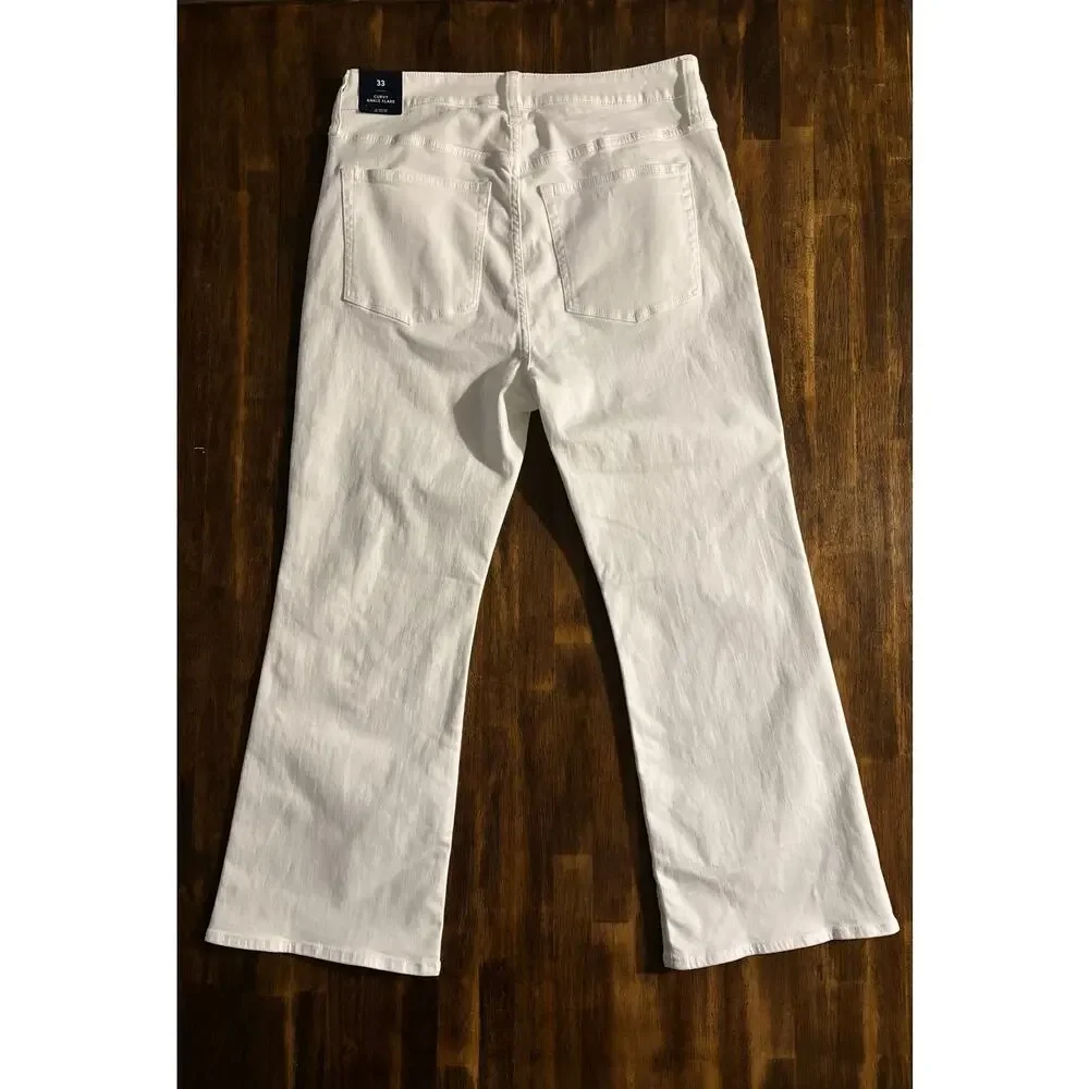 J Crew Women's 33 x 28 Jeans Curvy Ankle Flare High Rise Stretch White Denim